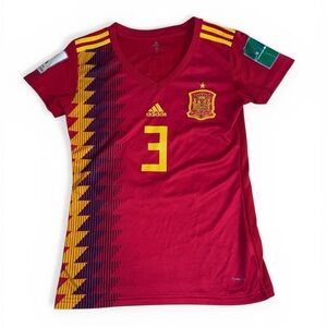Adidas Spain 2018 World Cup Home Jersey Women’s Small Red Piqué #3 Soccer Shirt